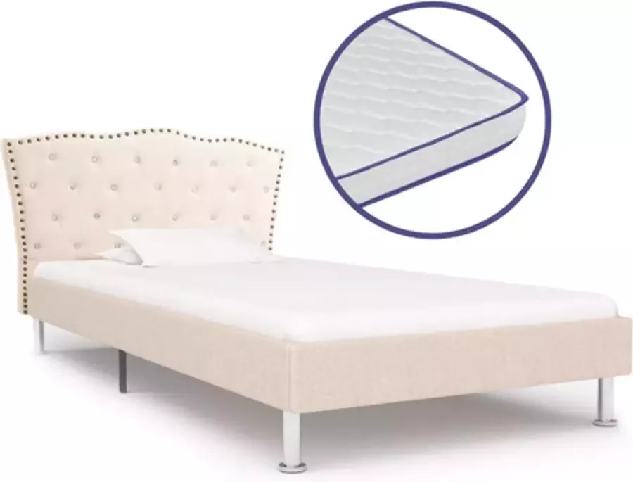 VidaXL Bed met traagschuim matras stof beige 90x200 cm