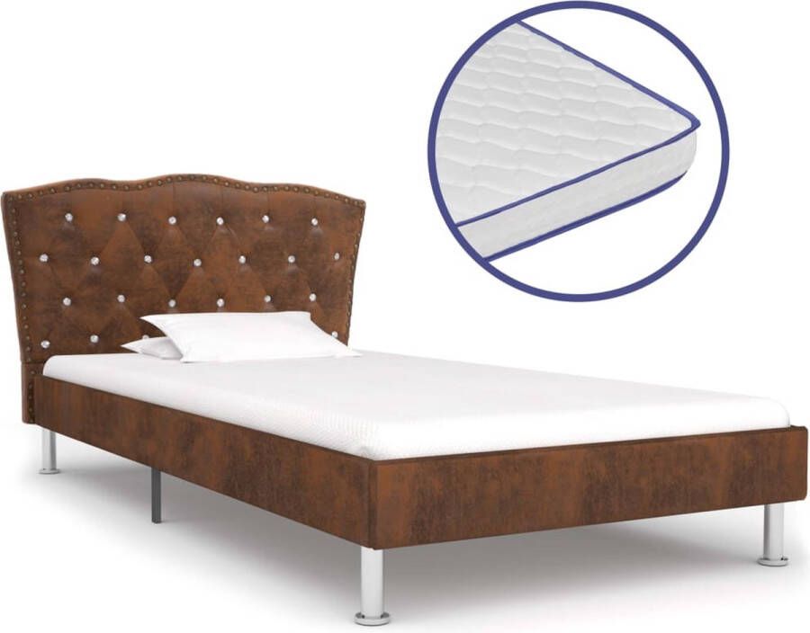 VIDAXL Bed met traagschuim matras stof bruin 90x200 cm