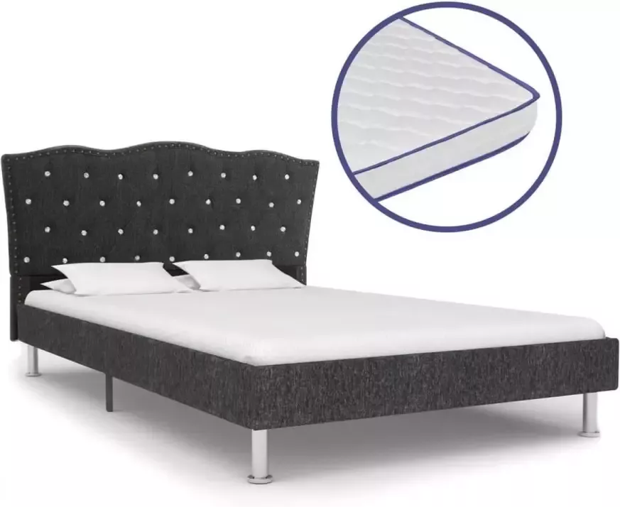 VIDAXL Bed met traagschuim matras stof donkergrijs 140x200 cm - Foto 1