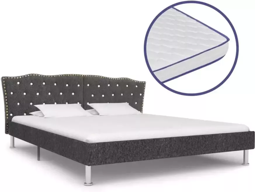 VIDAXL Bed met traagschuim matras stof donkergrijs 180x200 cm - Foto 1