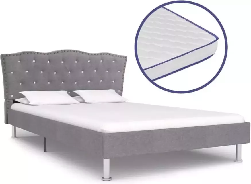 VIDAXL Bed met traagschuim matras stof lichtgrijs 140x200 cm