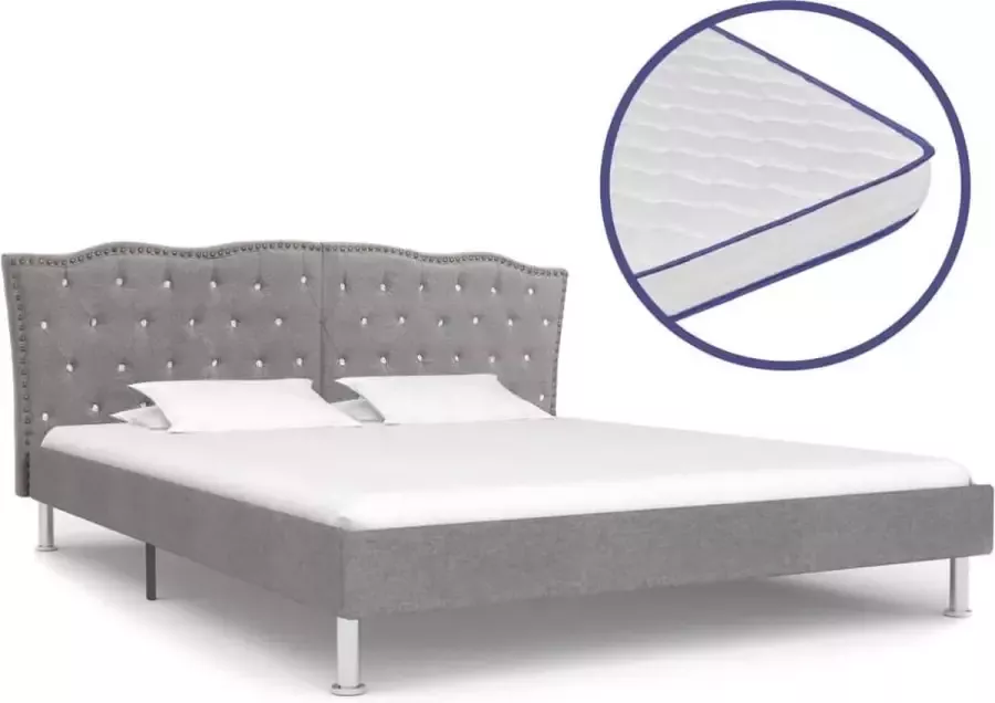 VIDAXL Bed met traagschuim matras stof lichtgrijs 180x200 cm