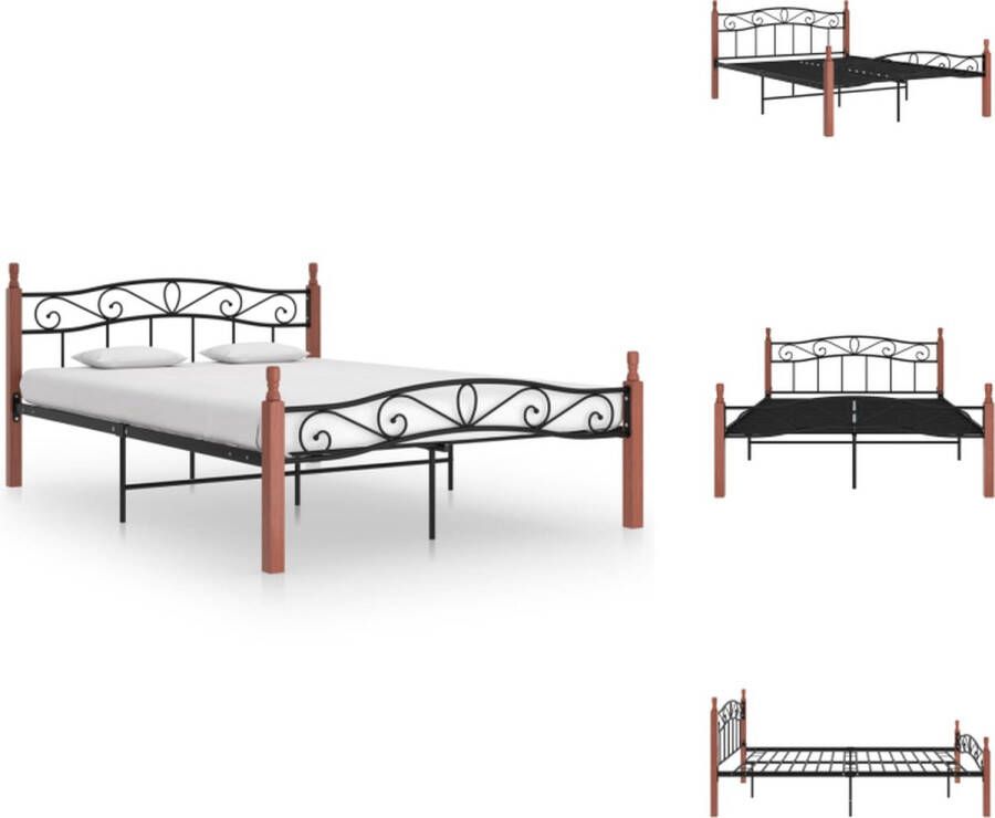 VidaXL Bed Metalen bedframe 210 x 147 x 90 cm Zwart Donkerhout Bed