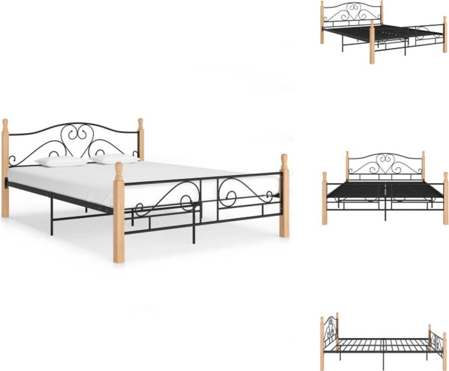 VidaXL Bed Metalen Bedframe 210 x 167 x 90 cm Zwart en Lichthout Bed