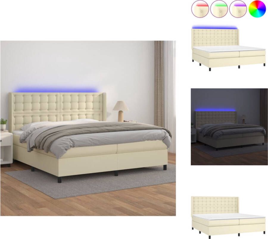 VidaXL Bed Milan Boxspring 203x203 cm Crème Kunstleer Verstelbaar Hoofdbord LED-verlichting Pocketvering Matras Huidvriendelijk Topmatras Incl Montagehandleiding Bed