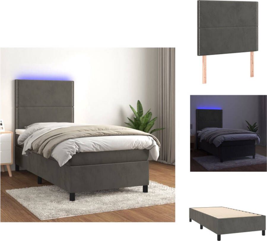 VidaXL Boxspring Bed Donkergrijs Fluweel 203x80x118 128 cm Verstelbaar hoofdbord Kleurrijke LED-verlichting Pocketvering matras Huidvriendelijk topmatras Inclusief montagehandleiding en LED-strip Bed - Foto 5