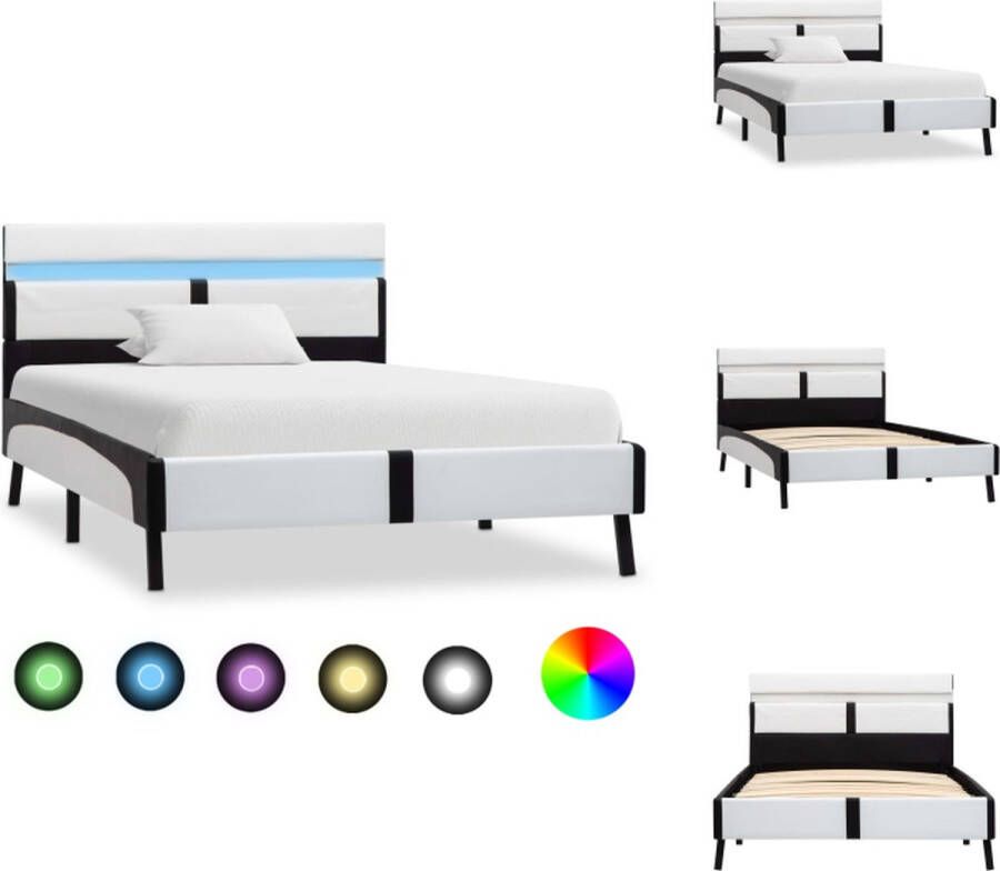 The Living Store Bedframe met LED kunstleer wit en zwart 90x200 cm Bedframe Bedframes Bed Bedden Eenpersoonsbed Eenpersoonsbedden Slaapkamermeubilair Slaapkamermeubel Slaapkamermeubels Slaapkamermeubelen Slaapmeubel