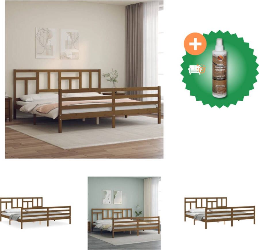 VidaXL Bed Pine Bedframe 205.5 x 205.5 x 100 cm Honey Brown Bed Inclusief Houtreiniger en verfrisser