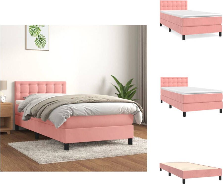 VidaXL Bed Frame Roze Peuterbed 193 x 90 x 78 88 cm Fluweel Pocketvering Matras Huidvriendelijk Topmatras Montagehandleiding Inclusief 1 x Hoofdeind 1 x Matras 1 x Topmatras Bed - Foto 3