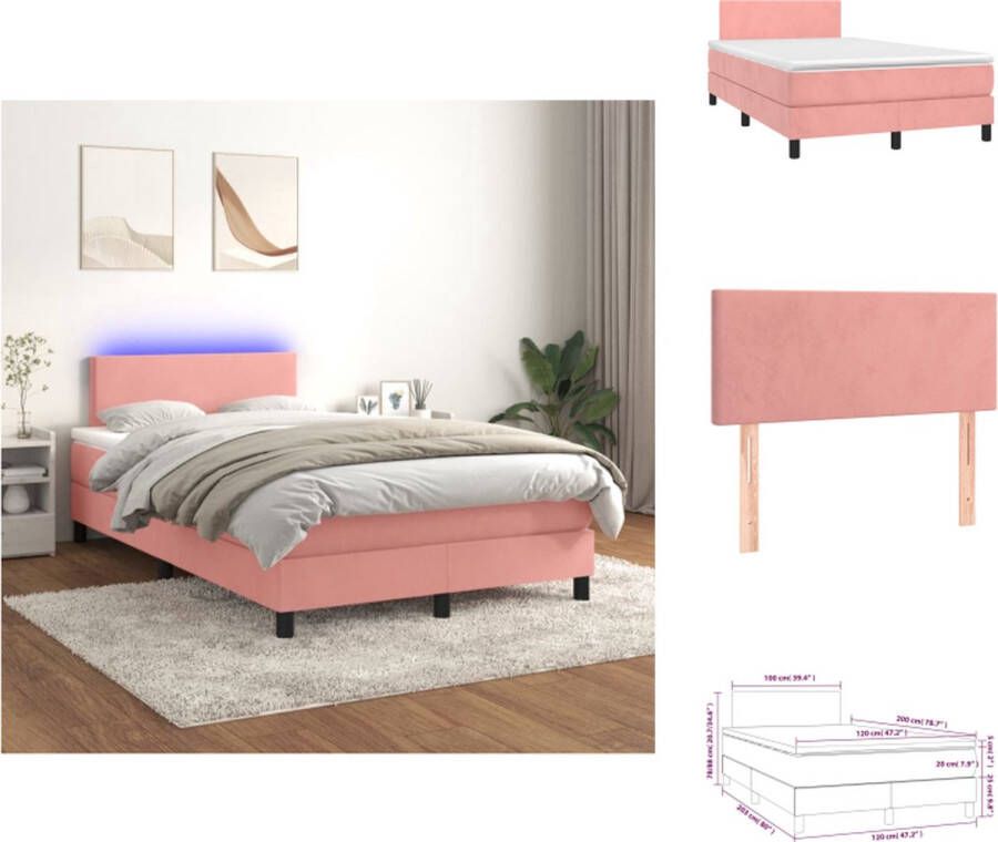 VidaXL Bed Roze Fluweel 203 x 120 x 78 88 cm Verstelbaar hoofdbord Kleurrijke LED-verlichting Pocketvering matras Huidvriendelijk topmatras Inclusief LED-strip Bed - Foto 4