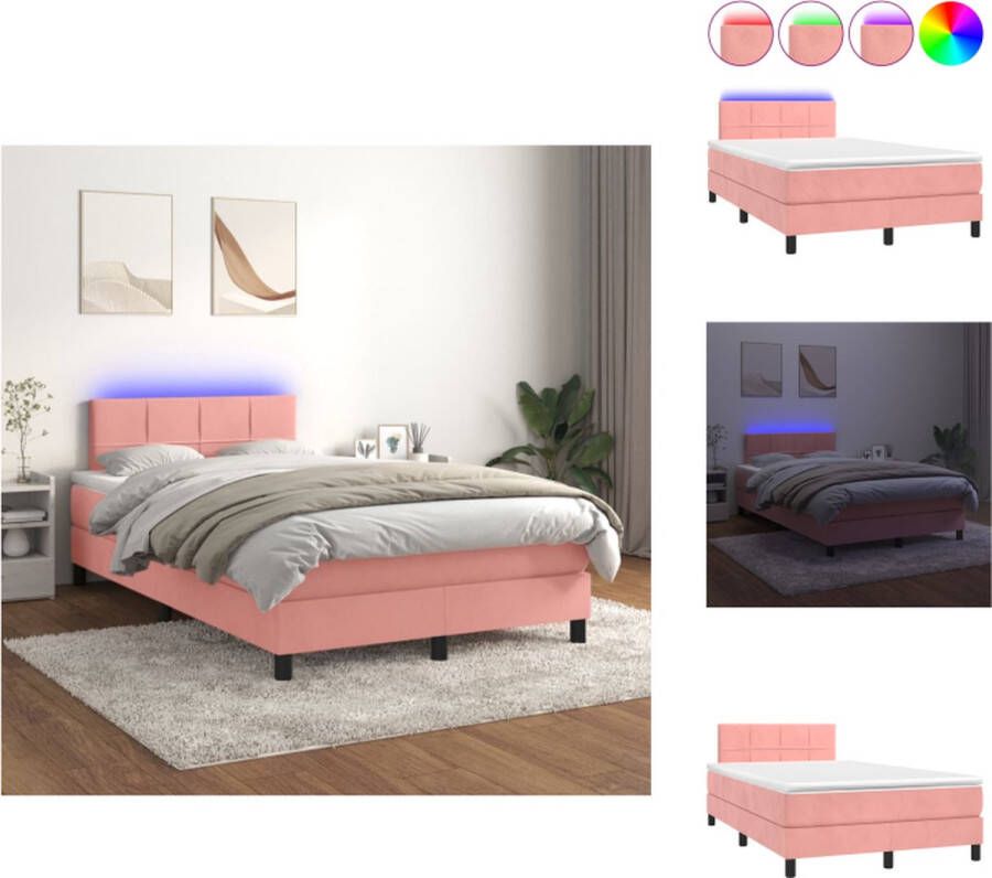 VidaXL Bed Roze Fluweel 203x120x78 88 cm LED Pocketvering Matras Huidvriendelijk topmatras Bed - Foto 1