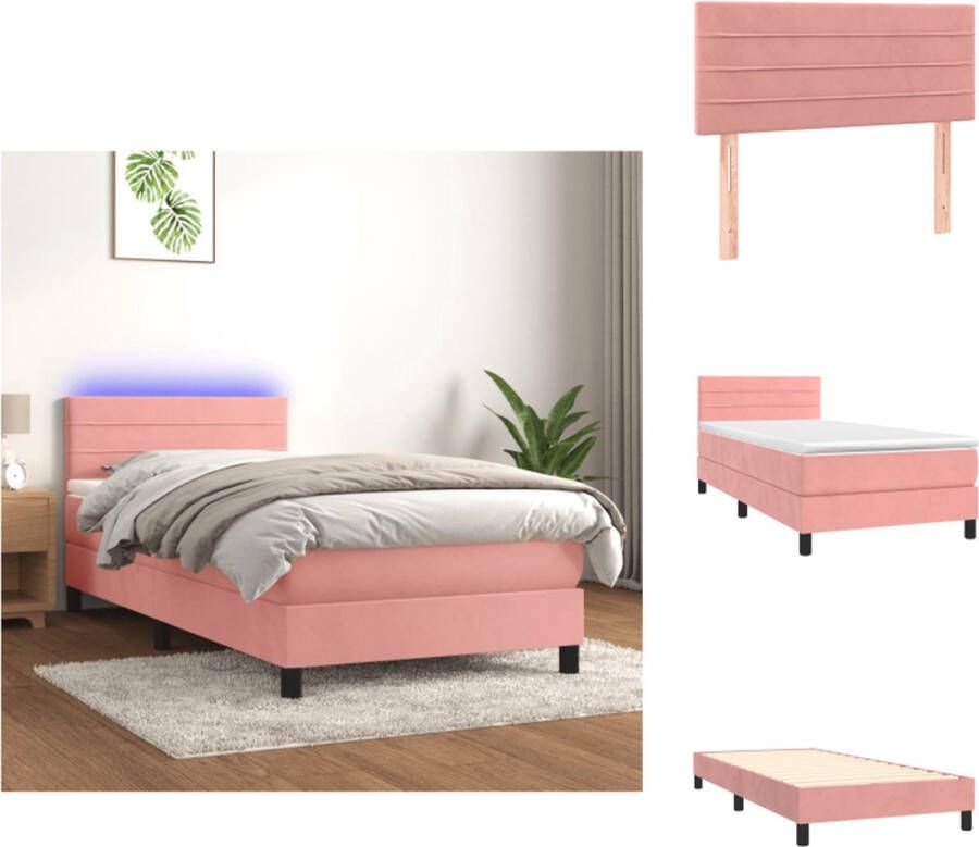 VidaXL Boxspring Bed Roze fluweel 203 x 90 x 78 88 cm Verstelbaar hoofdbord Pocketvering matras Huidvriendelijk topmatras Kleurrijke LED-verlichting Bed - Foto 4
