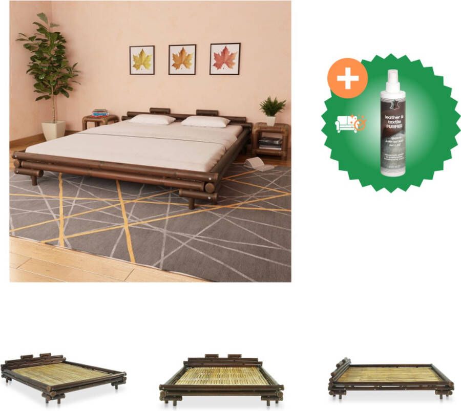 VidaXL Bed Rustiek Bamboe 221 x 201 x 58 cm Inclusief lattenbodem Bed Inclusief Reiniger