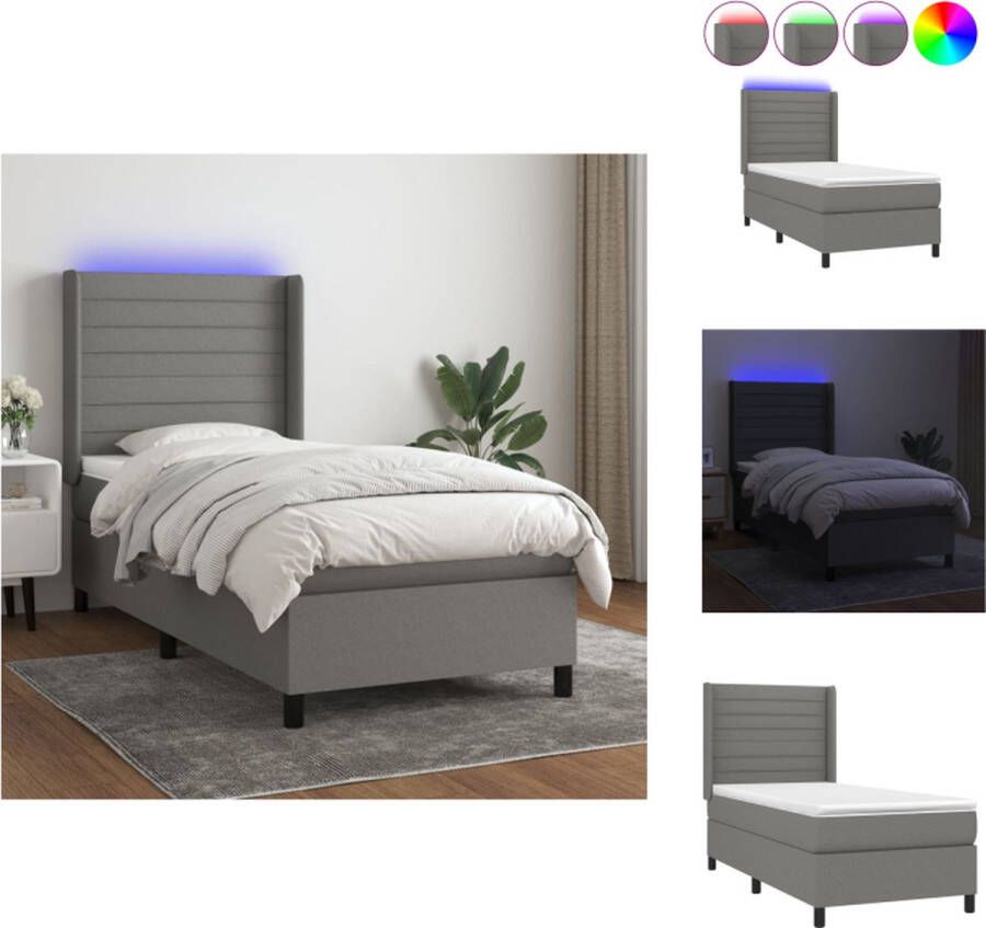 vidaXL Bed s Boxspring met matras en LED 203 x 83 x 118 128 Donkergrijs Bed