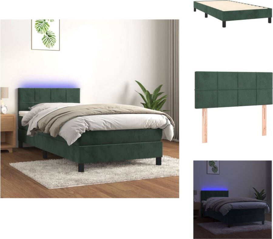 VidaXL Bed Donkergroen Fluwelen stof Verstelbaar hoofdbord LED-verlichting Pocketvering matras Huidvriendelijk topmatras 203x100x78 88 cm Bed - Foto 4