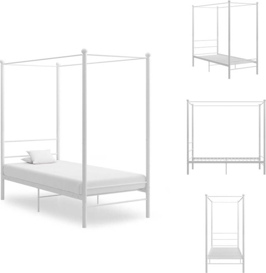 VidaXL Bed Slim ontworpen met bovenframe Metaal Wit 208x106x201 cm Geschikte 100x200 cm Montage vereist Bed