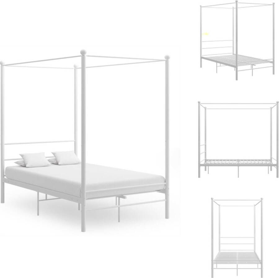 VidaXL Bed Slim Ontworpen Metaal Wit 208 x 146 x 201 cm Geschikt voor 140 x 200 cm Matras Montage Vereist Bed - Foto 2