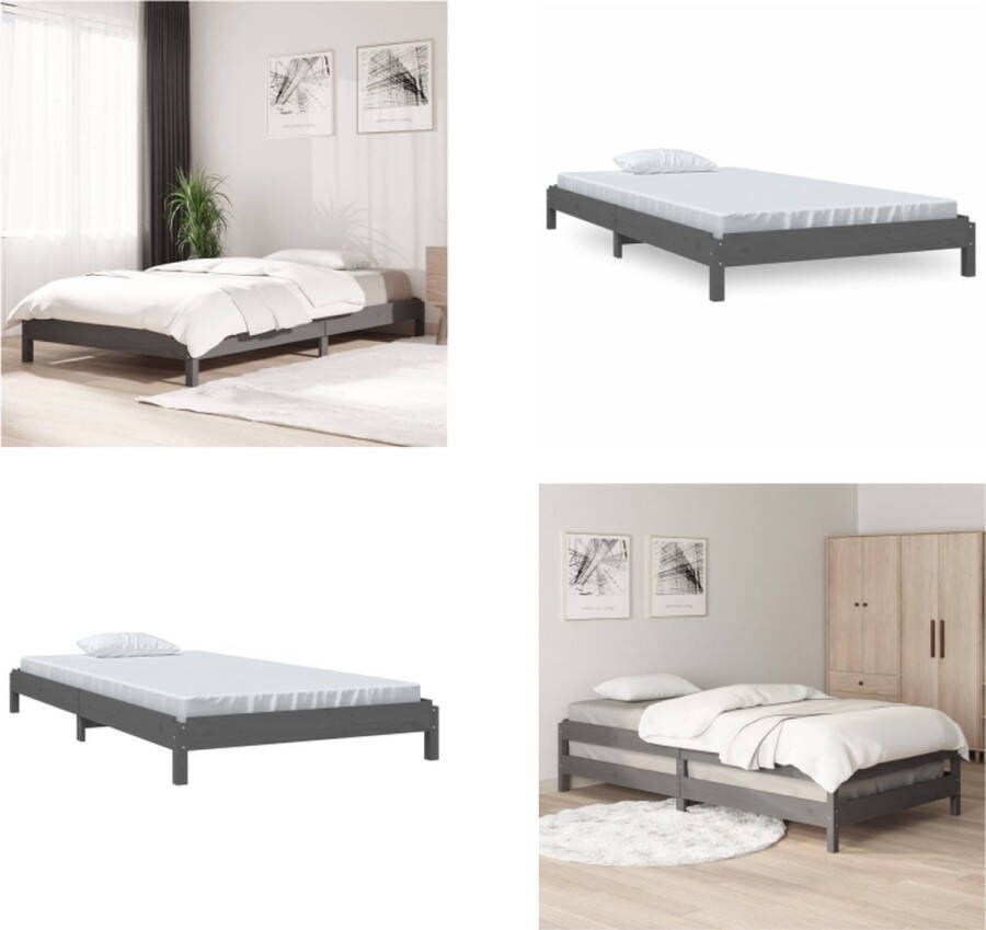 vidaXL Bed stapelbaar 100x200 cm massief grenenhout grijs Stapelbaar Bed Stapelbare Bedden Slaapmeubel Bedframe