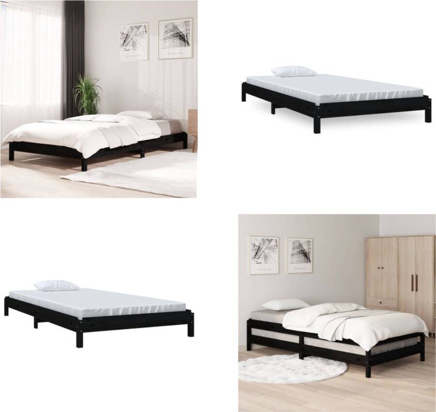 VidaXL Bed stapelbaar 100x200 cm massief grenenhout zwart Stapelbaar Bed Stapelbare Bedden Slaapmeubel Bedframe