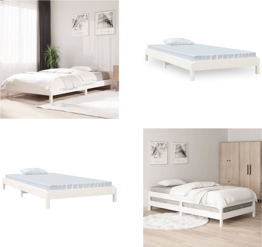 VidaXL Bed stapelbaar 90x190 cm massief grenenhout wit Stapelbaar Bed Stapelbare Bedden Slaapmeubel Bedframe