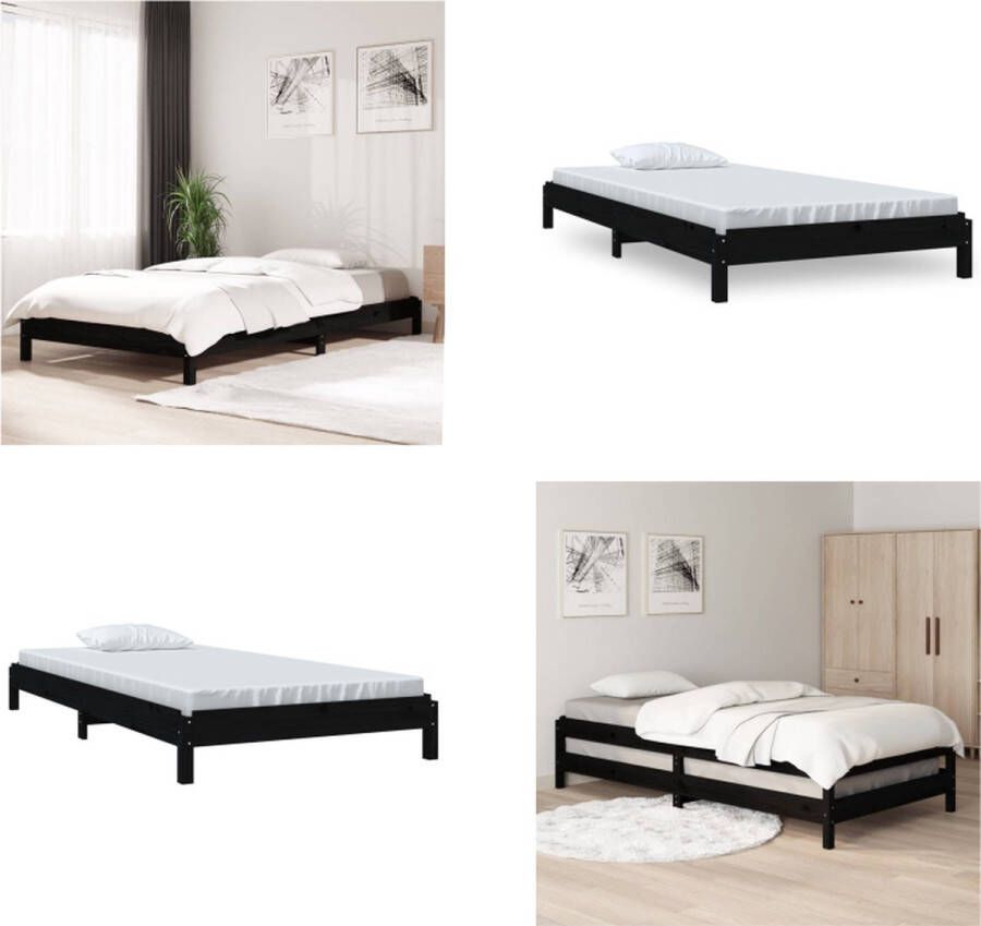 VidaXL Bed stapelbaar 90x190 cm massief grenenhout zwart Stapelbaar Bed Stapelbare Bedden Slaapmeubel Bedframe
