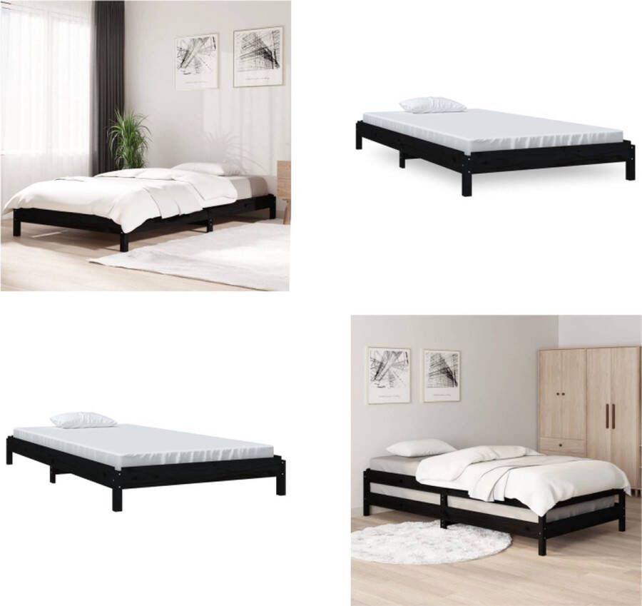 VidaXL Bed stapelbaar 90x200 cm massief grenenhout zwart Stapelbaar Bed Stapelbare Bedden Slaapmeubel Bedframe