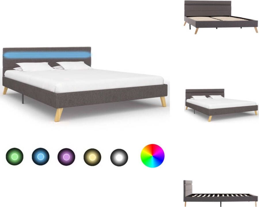 VidaXL Bed Stoffen bedframe met LED-strip 211 x 165 x 75 cm Lichtgrijs MDF Multiplex Bed