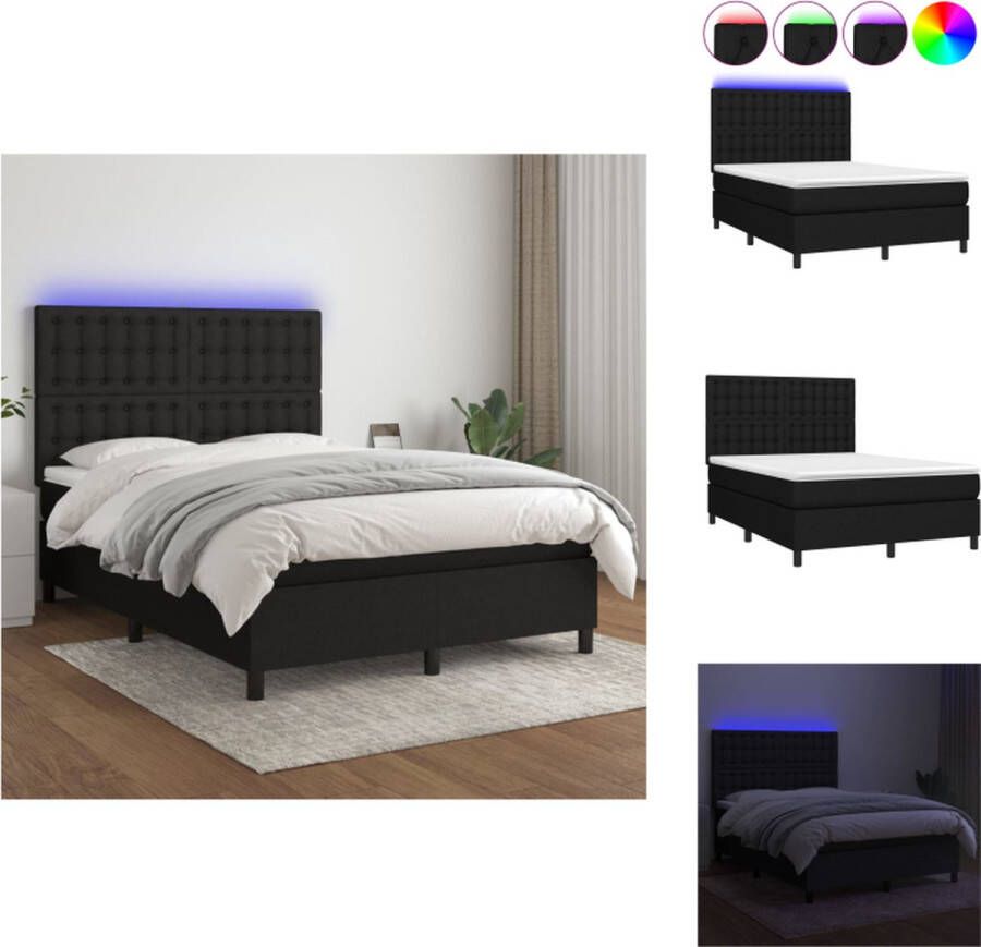 VidaXL Bed V1 Boxspring 140x190 cm LED Pocketvering matras Huidvriendelijk Bed