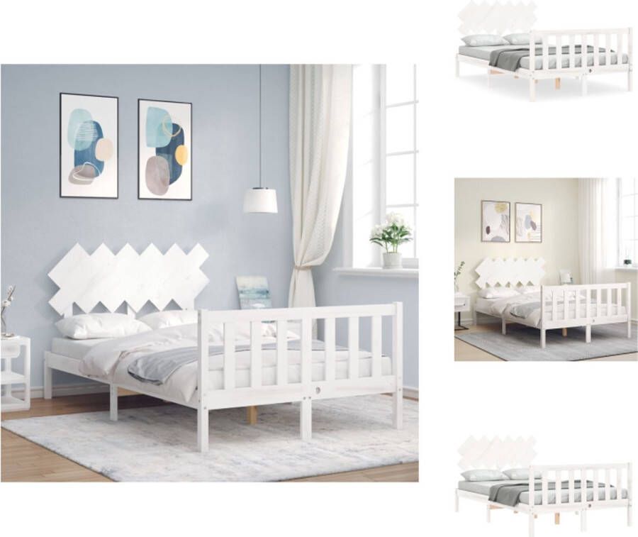 VidaXL Bedframe Bedframes Bed Tweepersoonsbed Bedframe met hoofdbord massief hout wit 4FT Small Double - Foto 11