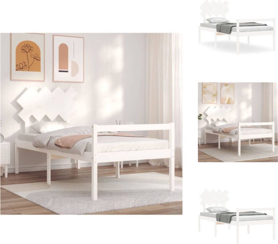 VidaXL Seniorenbed Seniorenbedden Senioren Bed Bedframe Seniorenbed met hoofdbord massief hout wit - Foto 3