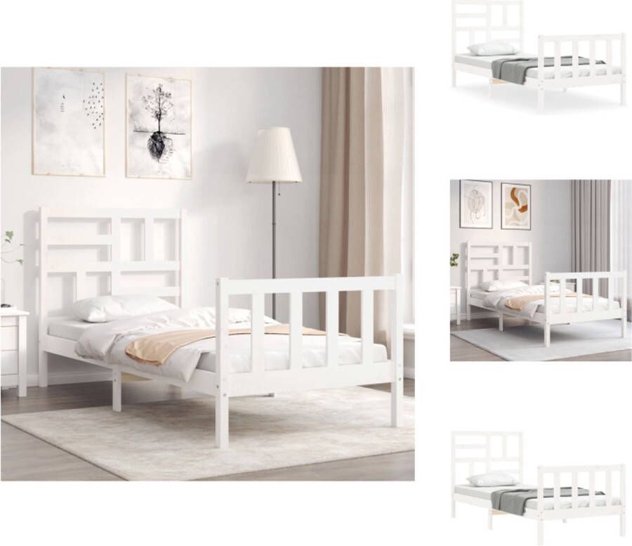 VidaXL Bedframe Bedframes Bed Eenpersoonsbed Bedframe met hoofdbord massief hout wit 3FT Single - Foto 2