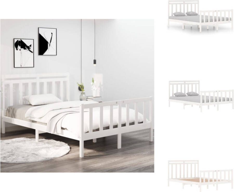 VidaXL Bed vintage wit Massief grenen 195.5 x 145.5 x 69.5 cm Met multiplex lattenbodem Bed
