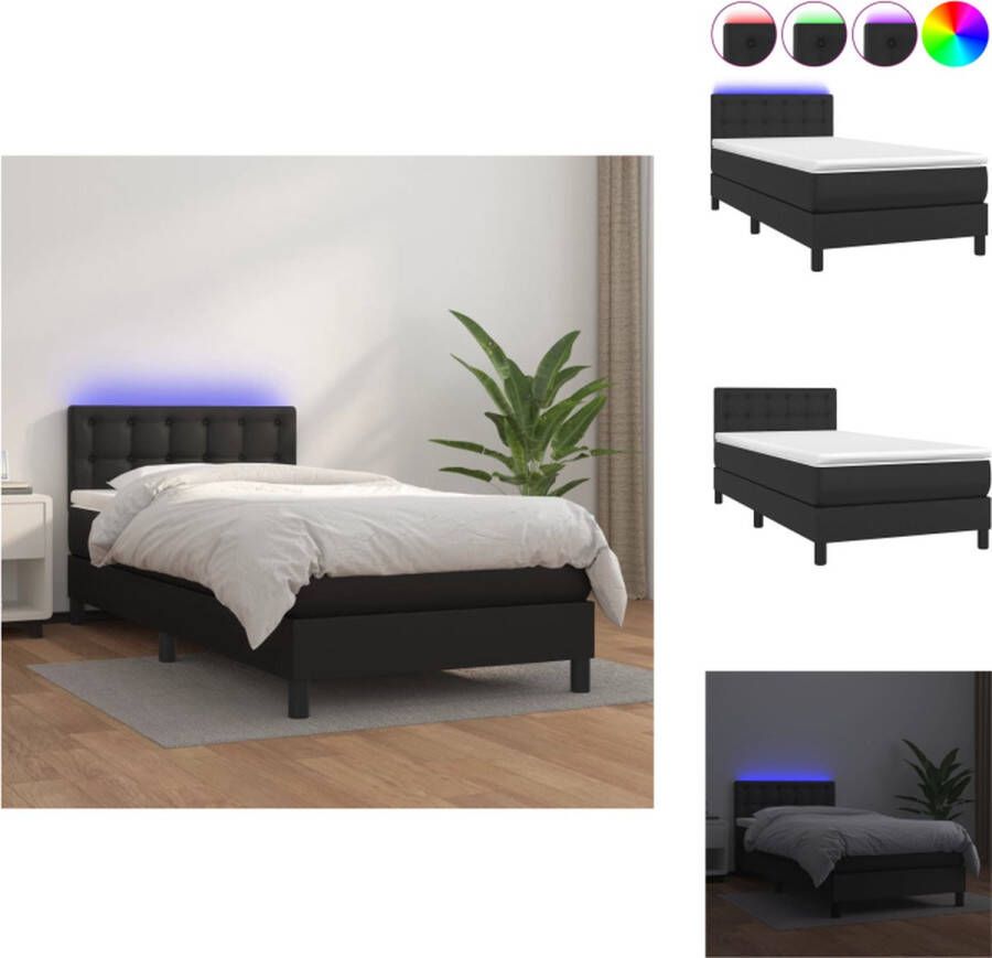 VidaXL Boxspring Zwart LED 203x103x118 128cm Hoogwaardig kunstleer Verstelbaar hoofdbord Kleurrijke LED-verlichting Pocketvering matras Huidvriendelijk topmatras USB-aansluiting Bed - Foto 7