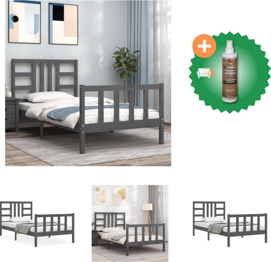 VidaXL Bedframe Massief Grenenhout Grijs 195.5x95.5x100cm Multiplex Lattenbodem Functioneel Hoofd- en Voeteneinde Montage Vereist Bed Inclusief Houtreiniger en verfrisser - Foto 2