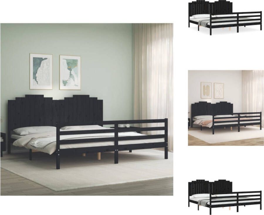 VidaXL Bedframe Bedframes Bed Tweepersoonsbed Bedframe met hoofdbord massief hout zwart 200x200 cm - Foto 2