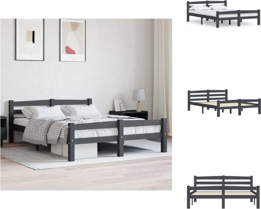 VidaXL Bedframe Bed Frame Bed Frames Bedframe massief grenenhout donkergrijs 120x200 cm - Foto 3