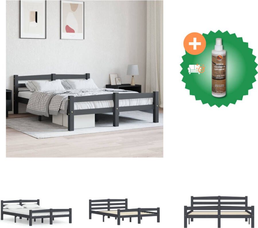 VidaXL Bedframe Grenenhout Massief 206 x 125.5 x 73.5 cm Donkergrijs Bed Inclusief Houtreiniger en verfrisser - Foto 3