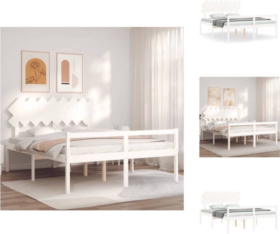 VidaXL Seniorenbed Seniorenbedden Senioren Bed Bedframe Seniorenbed met hoofdbord massief hout wit 160x200 cm - Foto 4