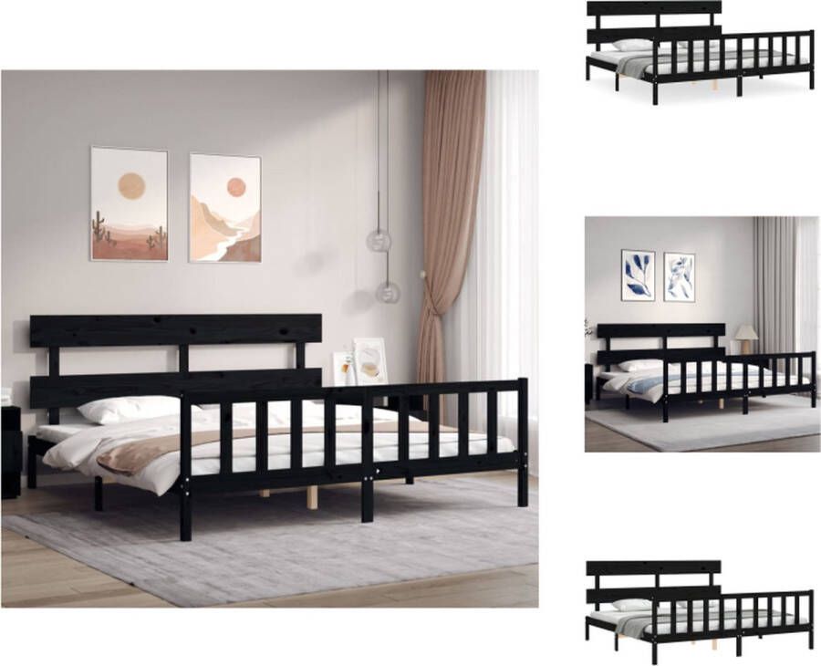 VidaXL Bed Vuren Wood Zwarte Massief Grenenhouten Frame 205.5 x 205.5 x 81 cm Multiplex Lattenbodem Montage Vereist Bed