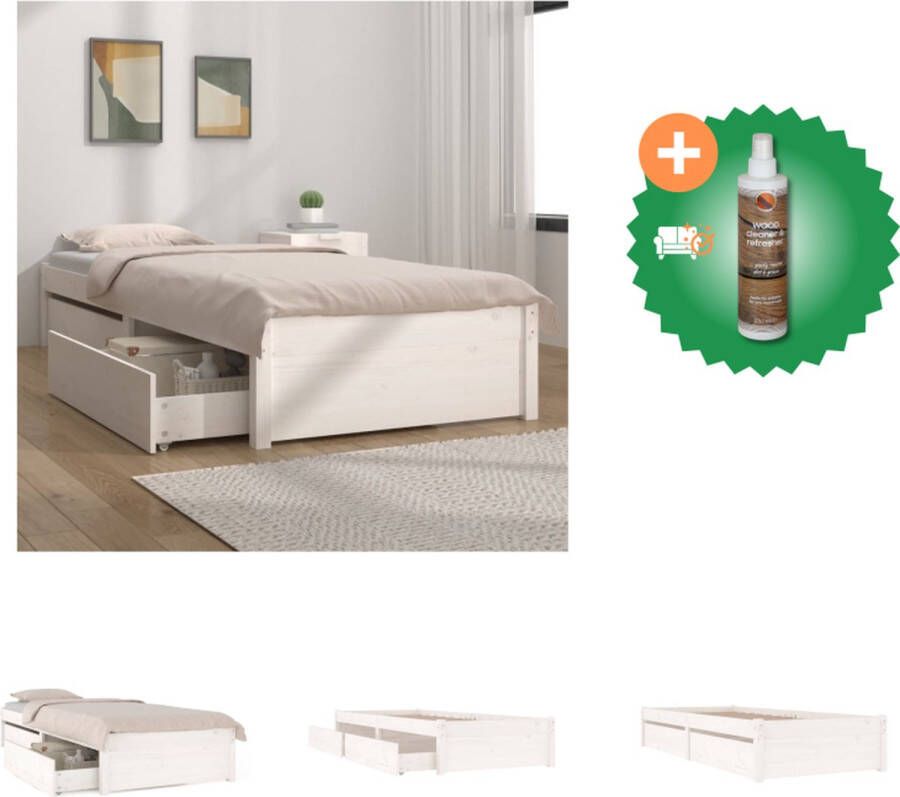 VidaXL Bed Wit Houten Bedframe 205.5x105.5x31 cm Meubilair Massief Grenenhout Met Lattenbodem en Opbergfunctie Bed Inclusief Houtreiniger en verfrisser - Foto 2
