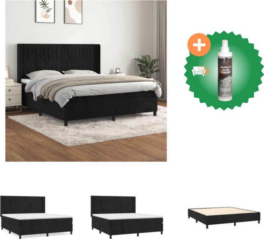 VidaXL Bed Zwart Fluweel 203 x 183 x 118 128 cm Pocketvering matras Bed Inclusief Reiniger