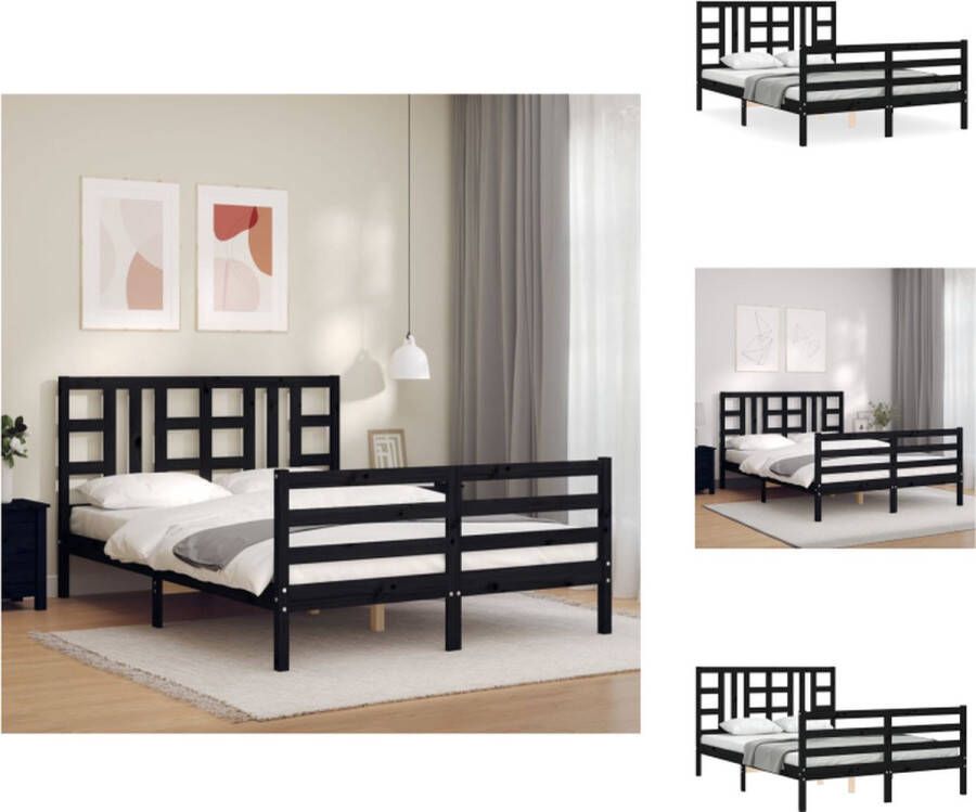 VidaXL Bed Zwart Massief grenenhout Multiplex lattenbodem 205.5 x 145.5 x 100 cm (L x B x H) Geschikt voor 140 x 200 cm matras Montage vereist Bed
