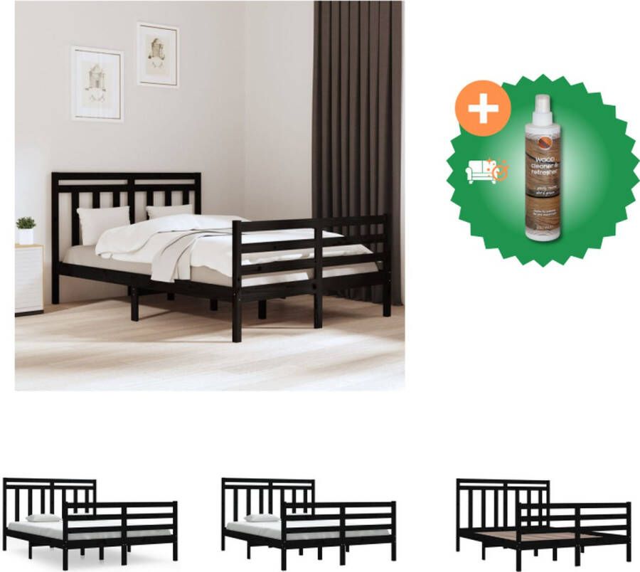 VidaXL Bed Zwarte Grenenhouten Bedframe 195.5 x 145.5 x 69.5 cm massief grenenhout Bed Inclusief Houtreiniger en verfrisser
