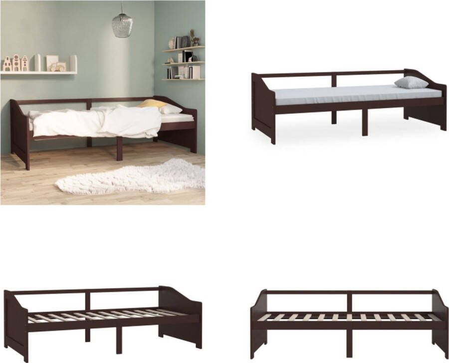 VidaXL Bedbank 3-zits massief grenenhout donkerbruin 90x200 cm Bedbank Bedbanken Bed Bank Bed Banken