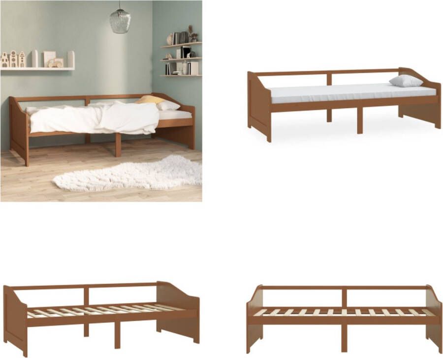 VidaXL Bedbank 3-zits massief grenenhout honingbruin 90x200 cm Bedbank Bedbanken Bed Bank Bed Banken