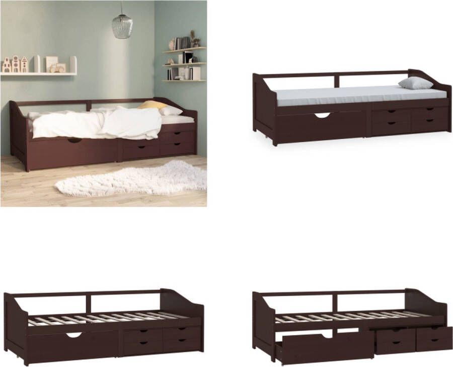 VidaXL Bedbank 3-zits met lades grenenhout donkerbruin 90x200 cm Bedbank Bedbanken Bed Bank Bed Banken