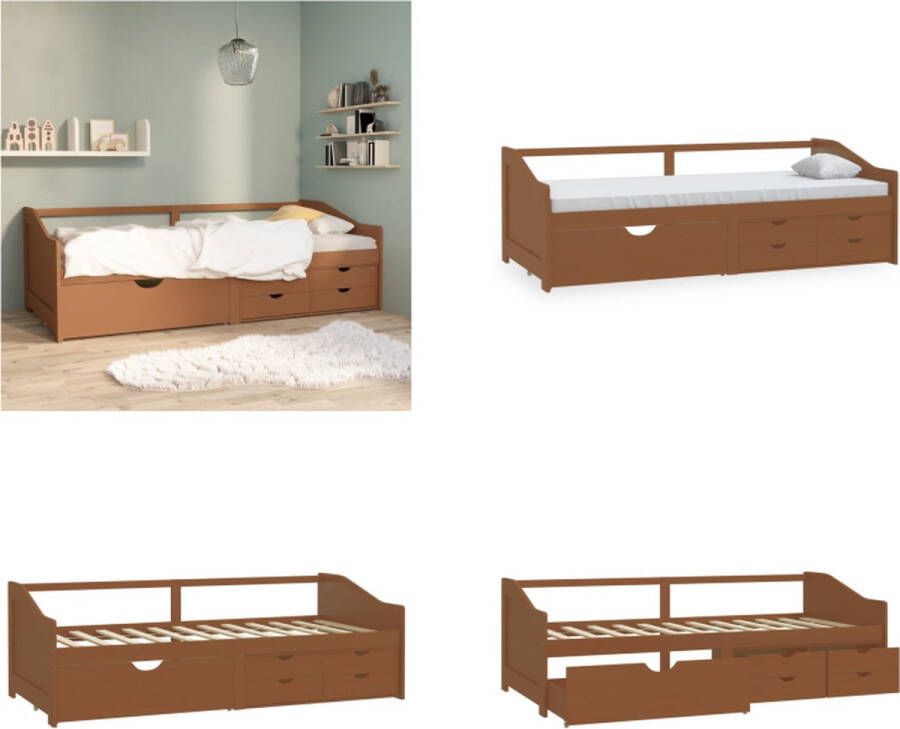 VidaXL Bedbank 3-zits met lades grenenhout honingbruin 90x200 cm Bedbank Bedbanken Bed Bank Bed Banken