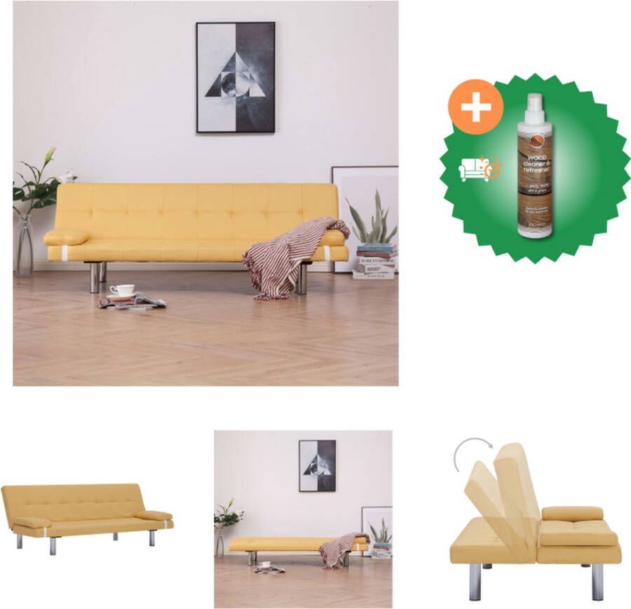 VidaXL Bedbank Geel Houten Frame Verchroomde Poten 168 x 77 x 64 cm 3 Verstelbare Posities Bank Inclusief Houtreiniger en verfrisser