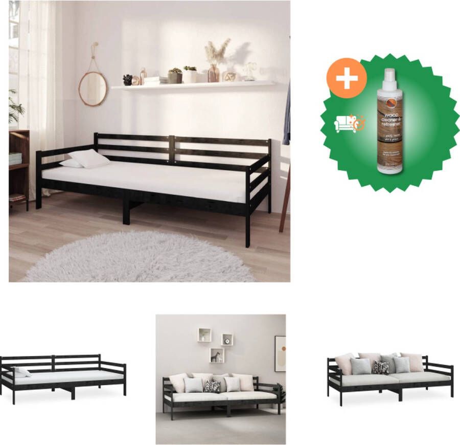 VidaXL Bedbank Grenenhout Zwart 203x98x66 cm Logeerbed Bank Geschikte matras 90x200 cm Montage vereist Bed Inclusief Houtreiniger en verfrisser