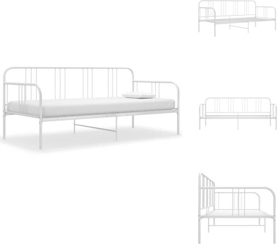 VidaXL Bedbank Modern Wit Gepoedercoat Metaal 206 x 95 x 88 cm Zijplank Geen Matrassen Montage Vereist Bed